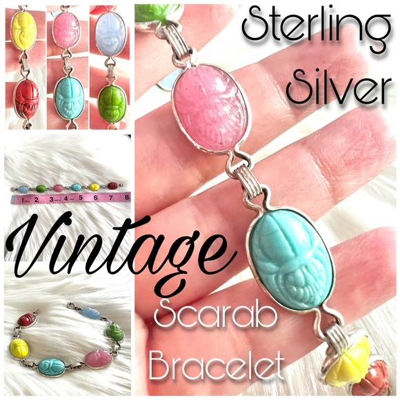 Jewelry - Vintage Scarab Egyptian themed beetle Sterling Silver bracelet